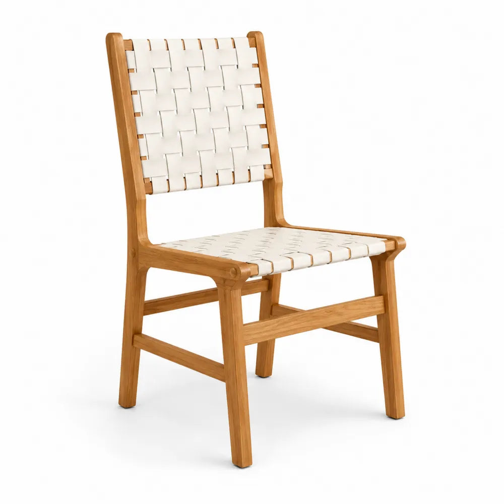 Chaise en bois avec assise en tissu tissé blanc