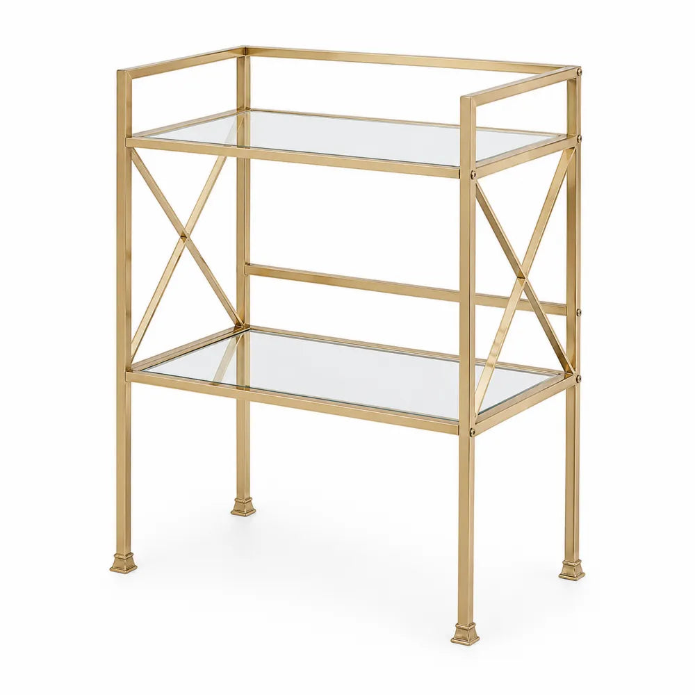 Étagère en verre trempé et métal doré 60x30x85 cm