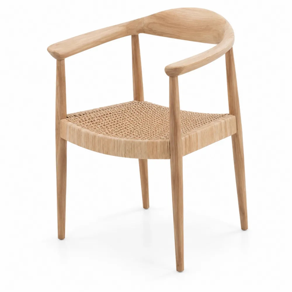 Chaise en bois massif et rotin tressé