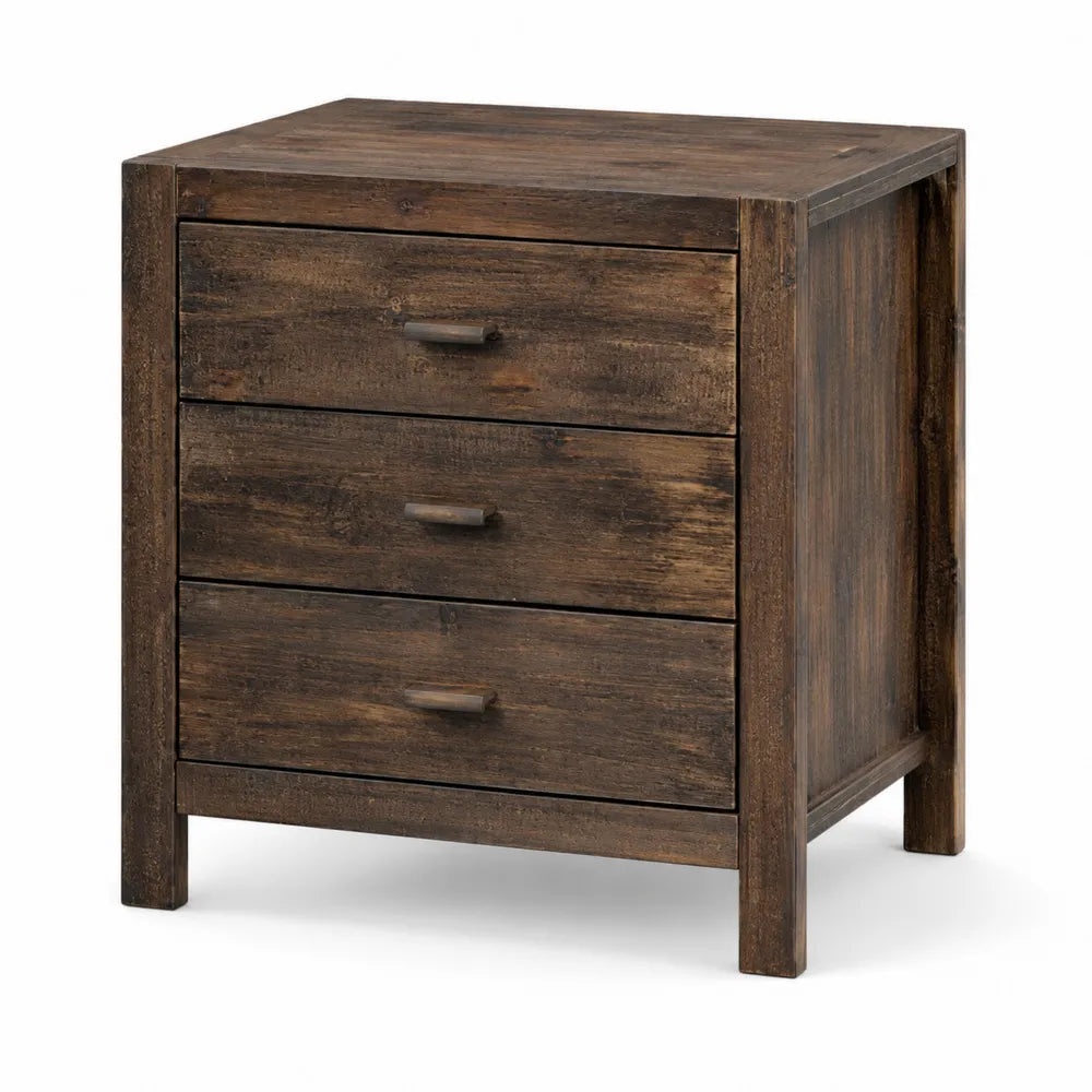 Table de chevet en bois avec 3 tiroirs Marron 60x45x40 cm