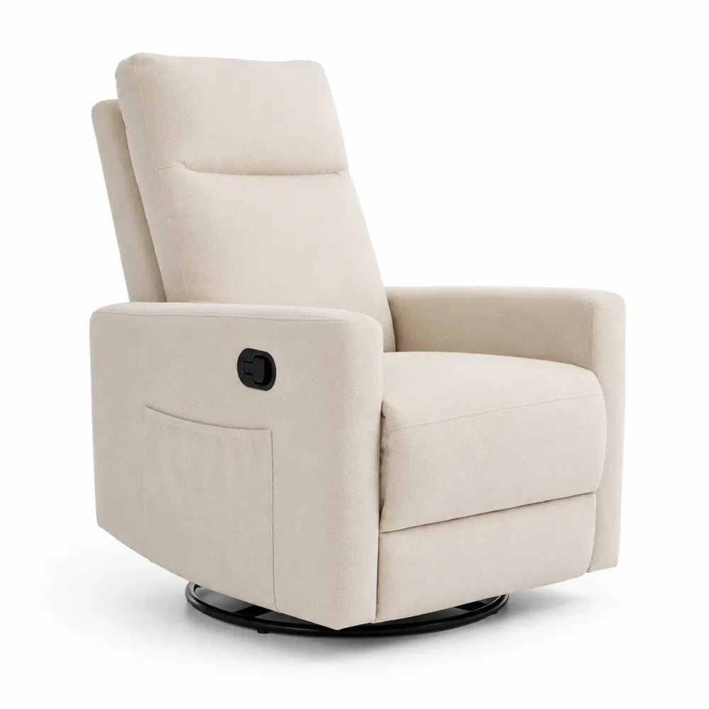 Fauteuil inclinable pivotant en tissu polyester beige avec base en métal
