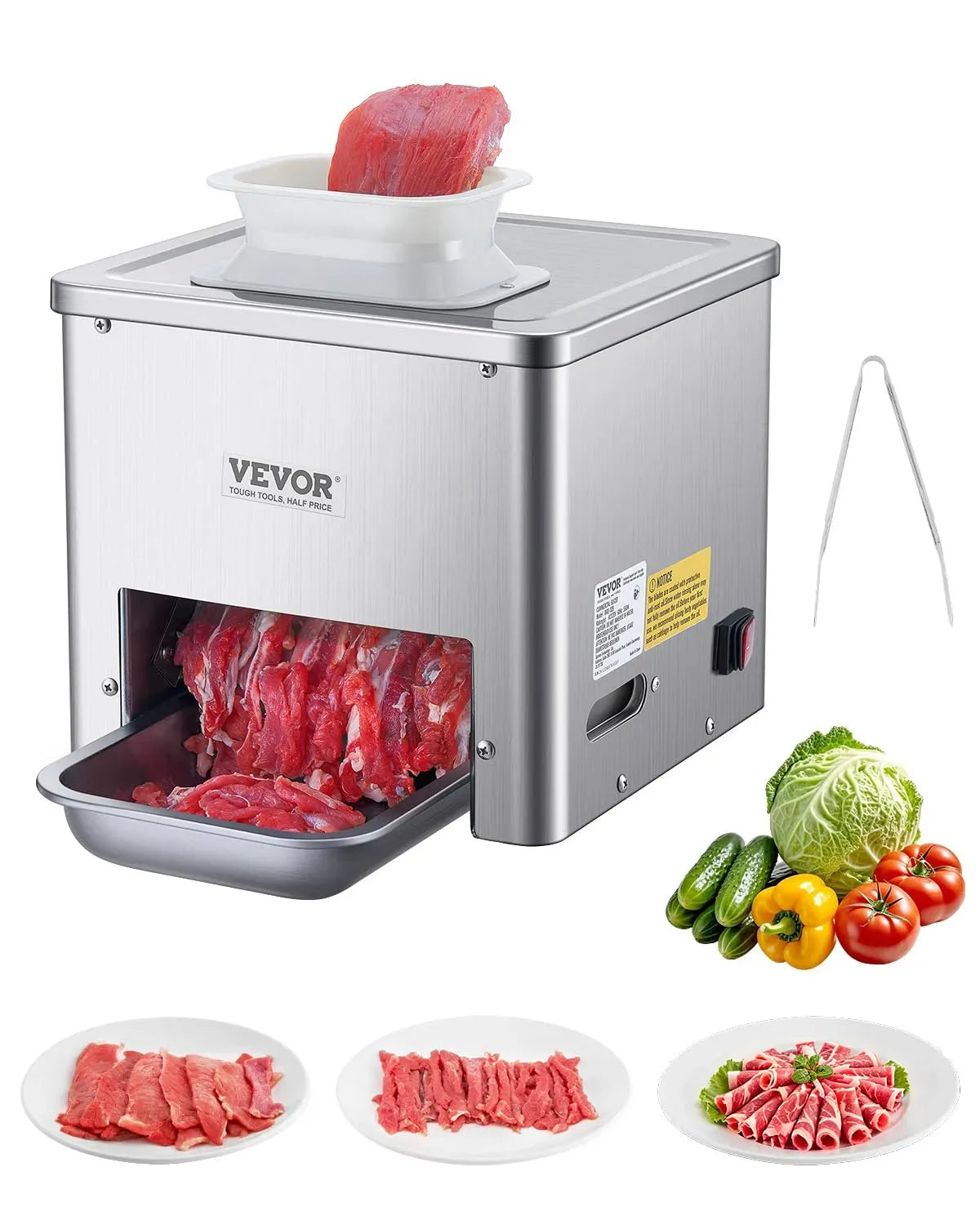 VEVOR machine à découper, trancheuse alimentaire, 550 W, 159 kg, 3,5 mm, professionnel, restaurant, acier inoxydable, pour aliments