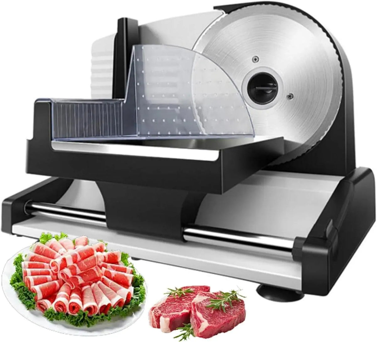 Lame en Acier Inoxydable Amovible, Trancheuse Électrique À Viande Compacte pour Comptoir, pour la Cuisine À la Maison, Épaisseur Réglable 0-15 Mm