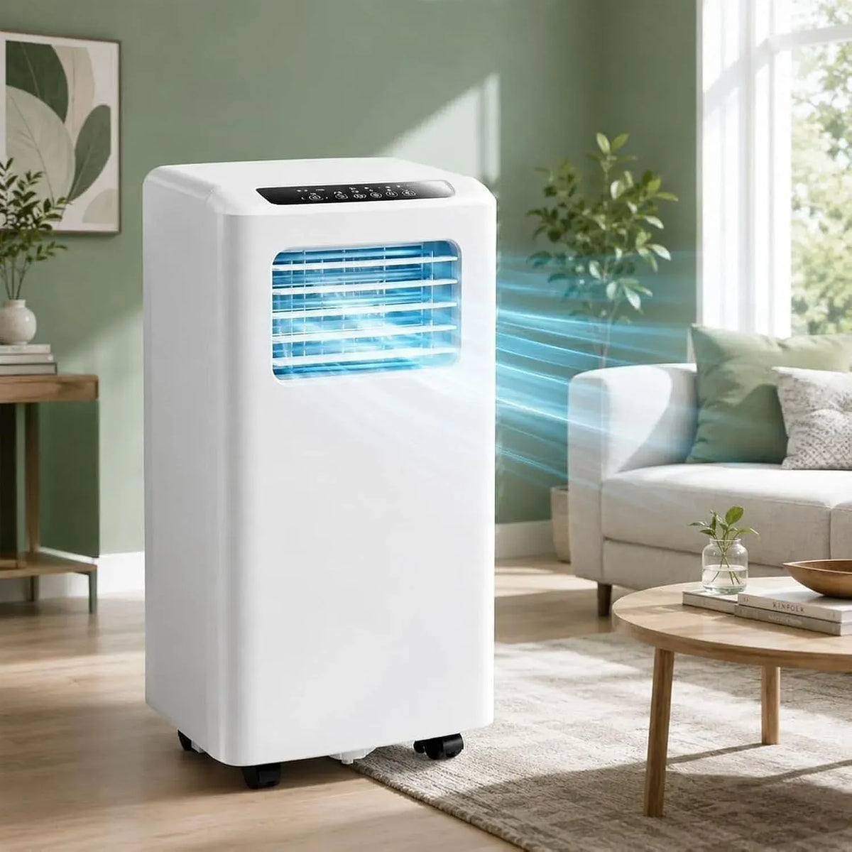 Climatiseur BTU 2600W, 2600 W, autonome, oscillation, effet 3D, silencieux, Oscillation 120° Grand Angle, Design Compact pour Pièces jusqu'à 80m²