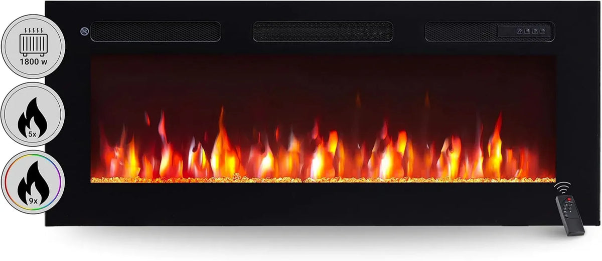 Radiateur électrique, 40 pouces, 2000 W, BALDERIA, encastrable, minuteur, éclairage LED, thermostat, effet 3D, noir, cheminée électrique Leif 40'