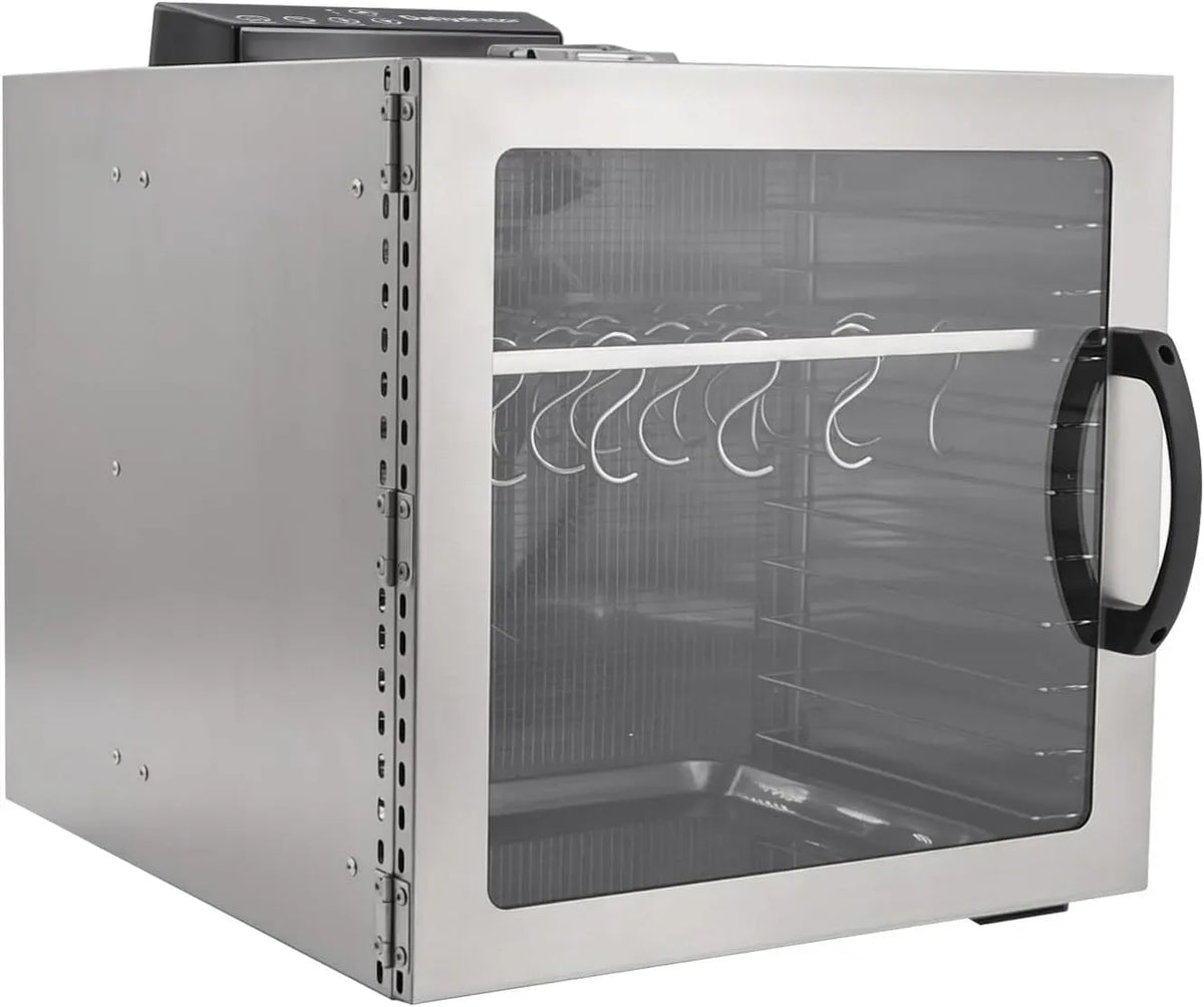 déshydrateur alimentaire, armoire, 42,5 L, 1000 W, 30 à 90 °C, minuteur, 2 zones de température, acier inoxydable, pour bœuf
