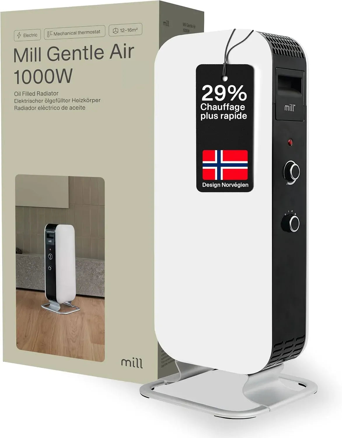 Radiateur électrique AB-H1000DN, 1000 W, noir, 12-16 m2, MEC