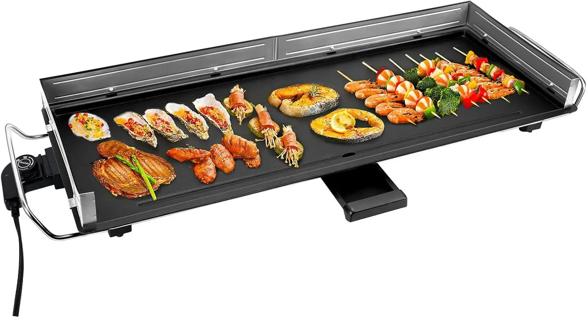 XXL 2400W 2400W-Grill Plancha, 90x33cm, 2400 W, extérieur, thermostat, revêtement antiadhésif, acier inoxydable, pour intérieur & exterieur, AEWHALE