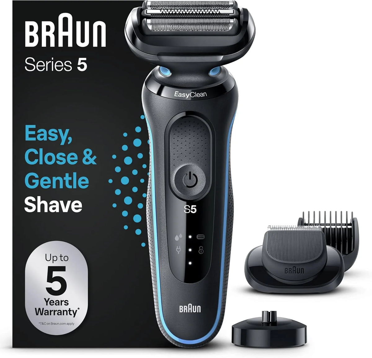 Braun Series 5 51-M4500cs Rasoir, Brosse, IP65, pour Raser Doucement Le Visage et La Barbe