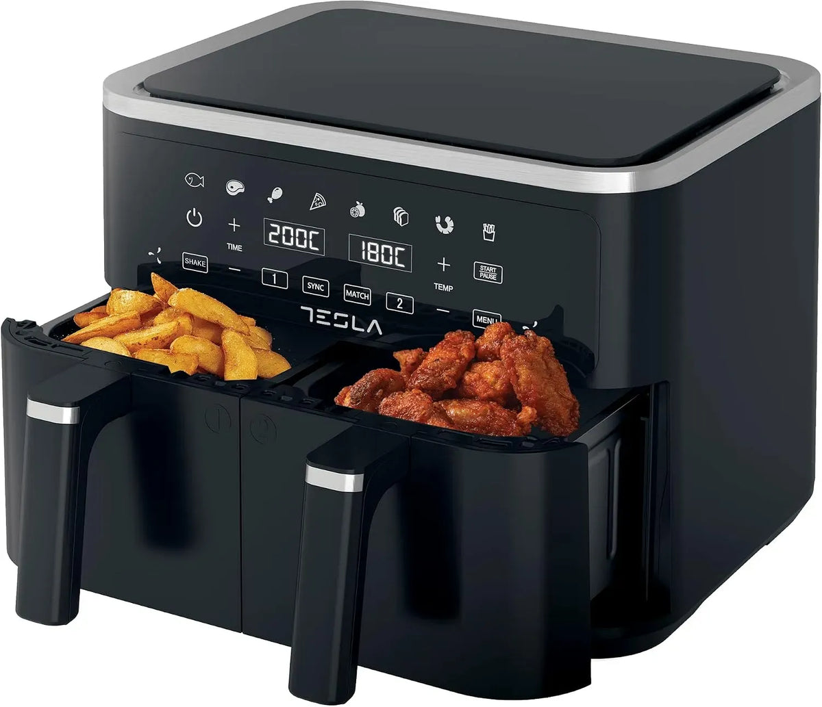 Friteuse à air chaud, 4,5 L, 8 programmes, Tesla AF900BSD, tactile, minuteur, rappel automatique, panneau de commande tactile, 2 paniers