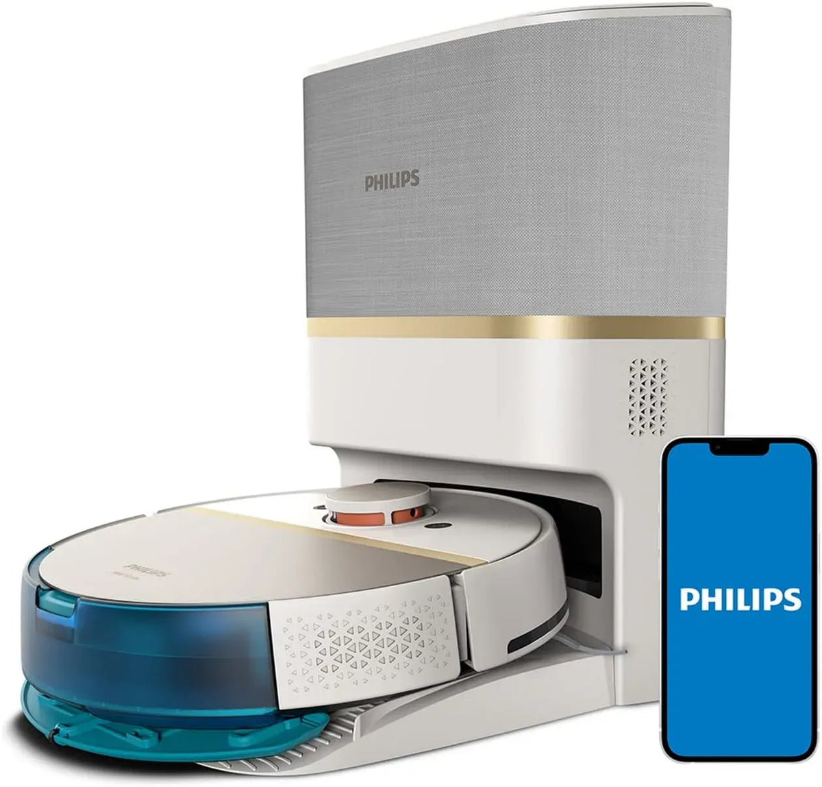 Philips 30J 180mins Robot aspirateur, 3 L, dalle IPS, blanc, XU7100/02, App HomeRun, 5000Pa, autonomie, 185m², Sac 3L