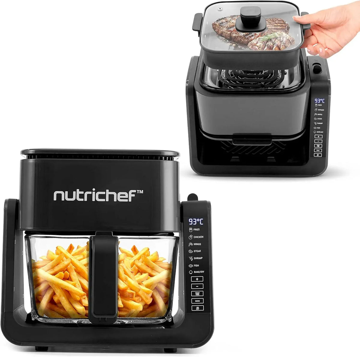 Friteuse à air chaud, 4 L, 1500 W, 8 programmes, gril, noir, 1,2 L