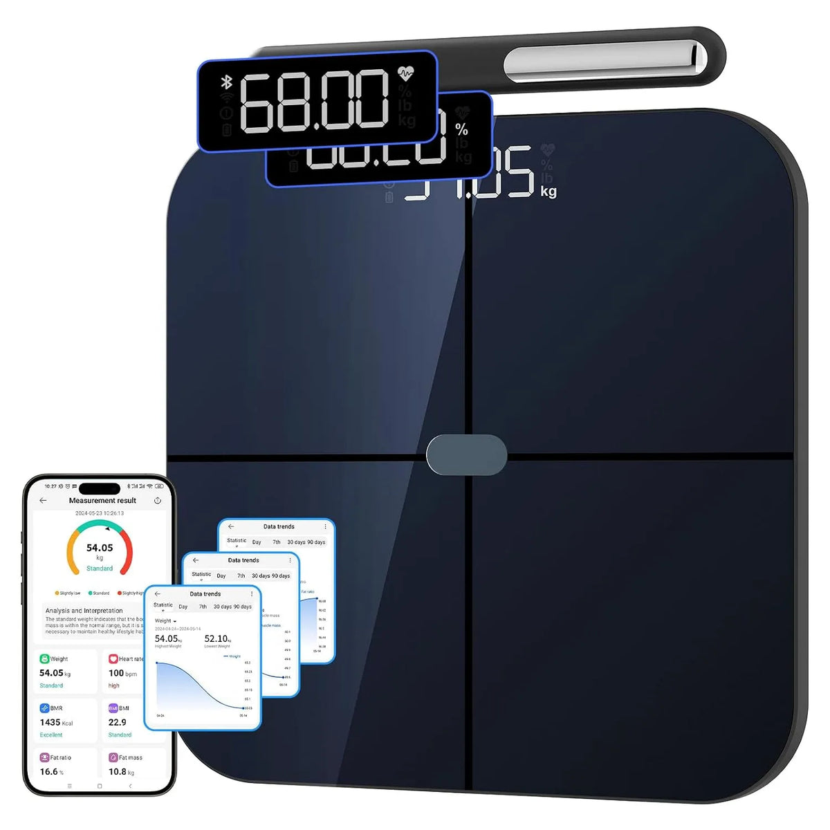 180kg/400lb Balance, pèse-personne intelligent, 30x30cm, 180 kg, Wi-Fi, Bluetooth, pour App Incluse Andriod et iOS