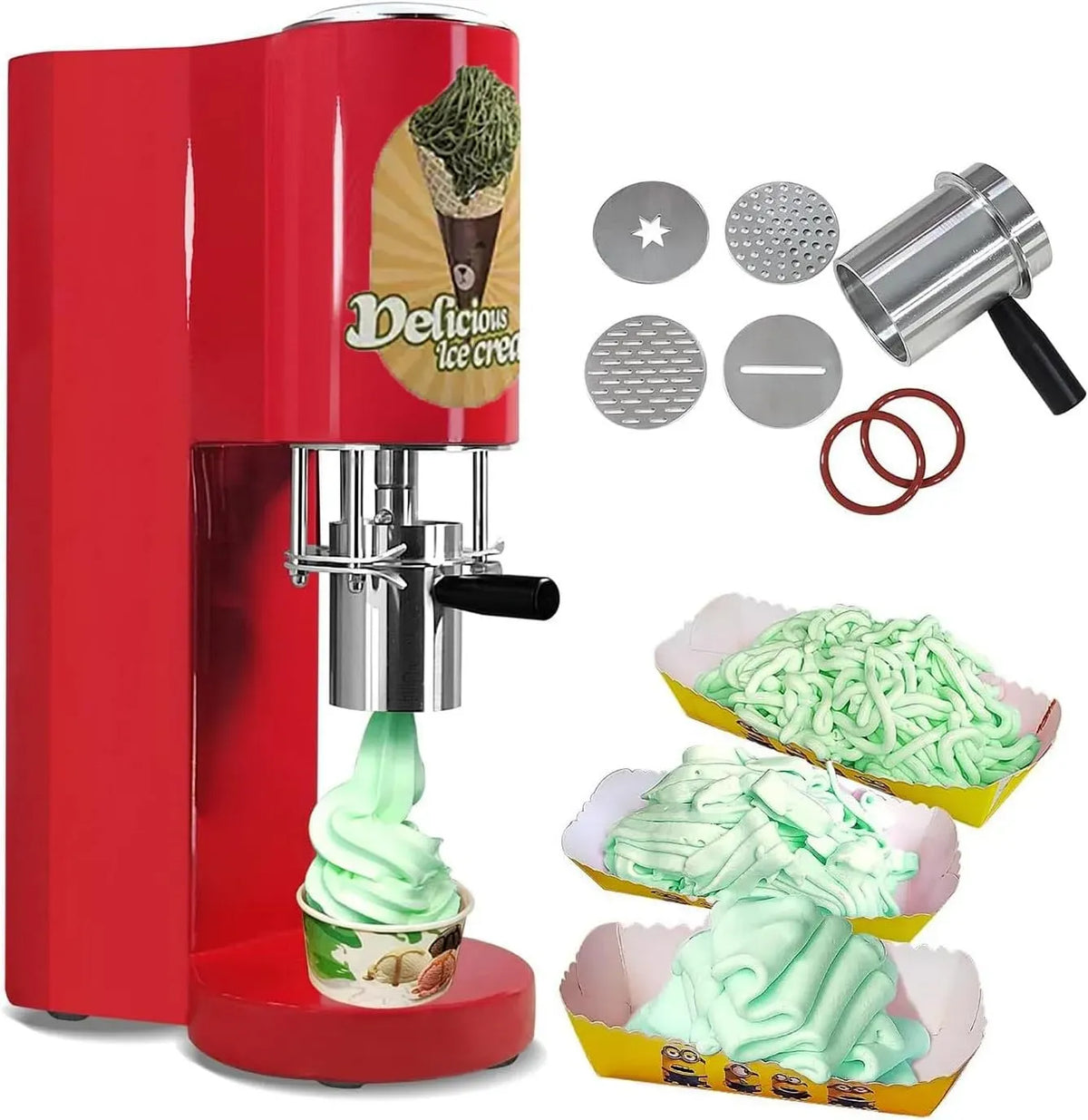 Machine à glaçons, 80 W, professionnel, rouge, capacité de 420 ML, Machine à Dessert Polyvalente 4 en 1