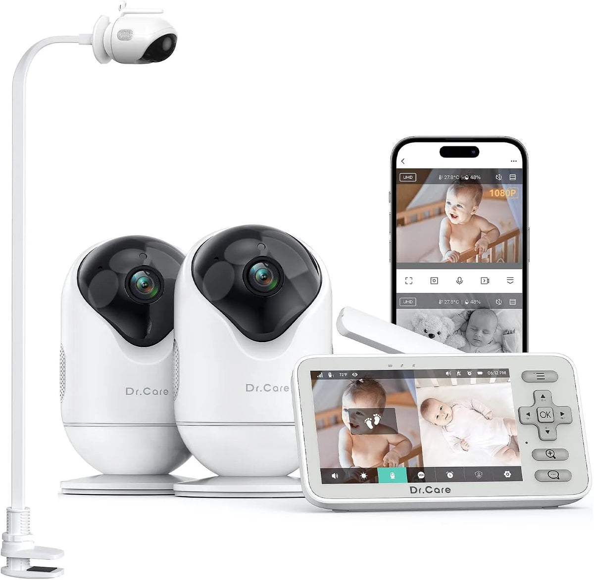 1080p 3000mAh Babyphone, Support, moniteur vidéo pour bébé, Wi-Fi