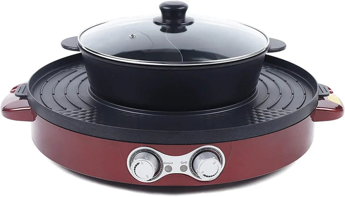 Poêle grill 2in1, 2200 W, 220 V, pose libre, 2 zones de température, rouge