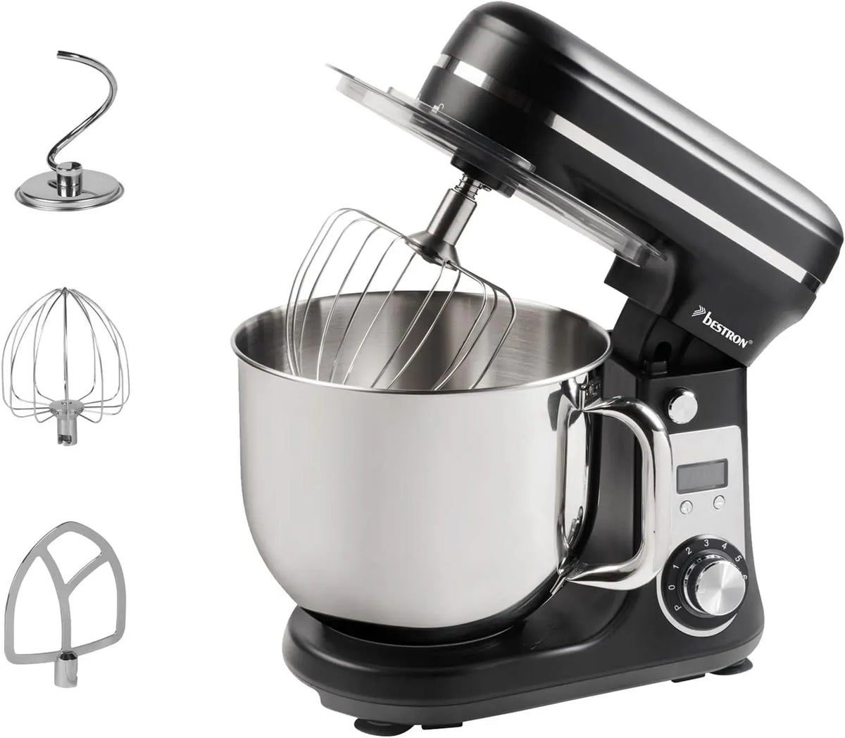 Robot de cuisine 4-en-1, 6 L, 65 dB, silencieux, noir, 6 vitesses + fonction Pulse, Robot pâtissier super silencieux, bol de 6 litres