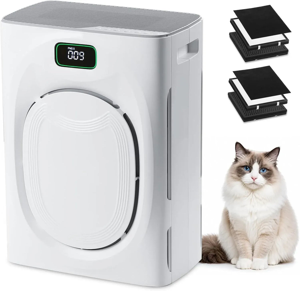 Purificateur d'air, 350 m³/h, 25 dB, minuteur, décoration de salon, Élimine 99,97% des Allergènes Capteur Intelligent