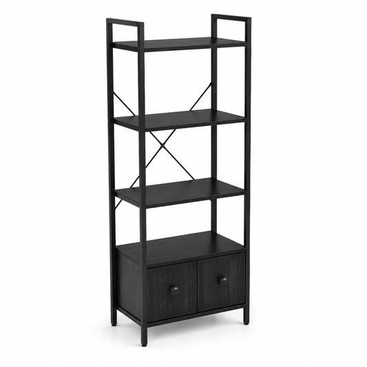 Étagère de rangement en métal et bois noir 180x60x30 cm