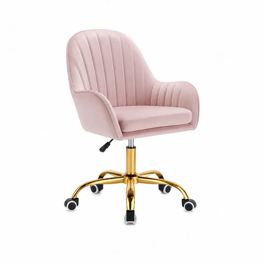 Chaise de bureau en velours rose avec base métallique dorée