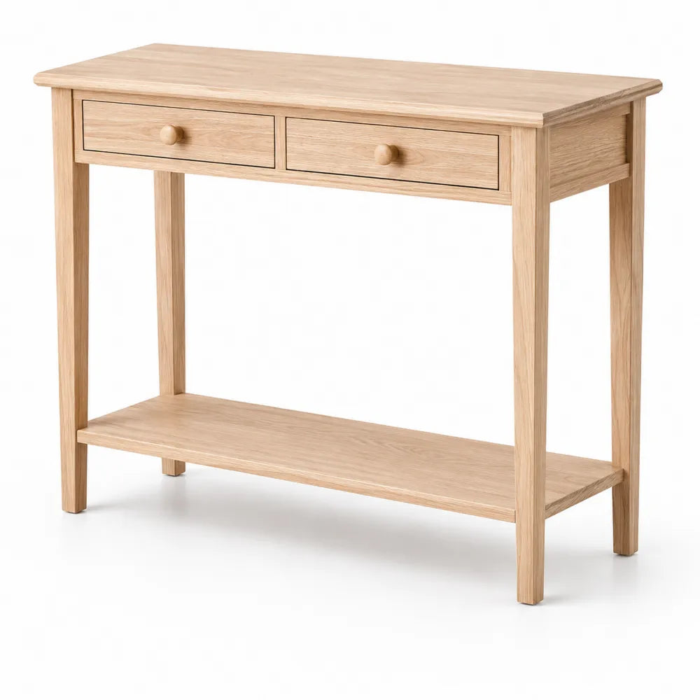 Table console en chêne avec 2 tiroirs 90x30x80 cm