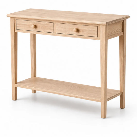 Table console en chêne avec 2 tiroirs 90x30x80 cm