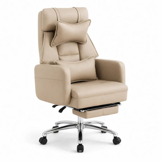 Chaise de bureau en cuir PU avec repose-pieds réglable