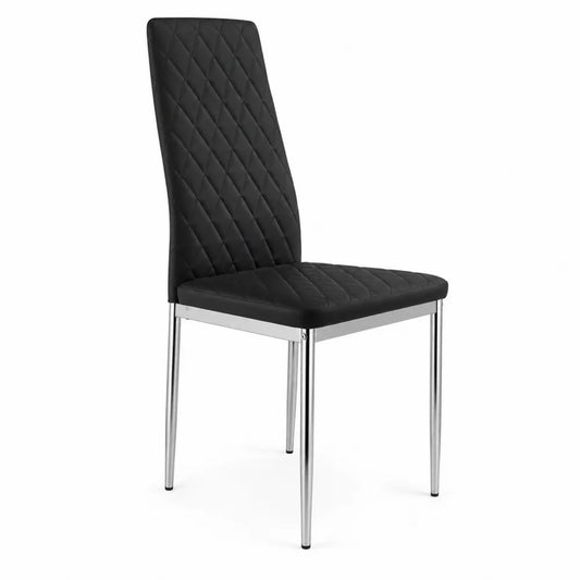 Chaise en cuir synthétique noir avec pieds en métal chromé