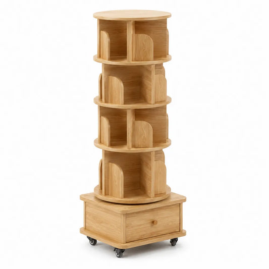 Étagère tournante en bois avec tiroir et roulettes, 160 cm