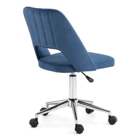 Chaise de bureau en velours bleu avec base en métal chromé