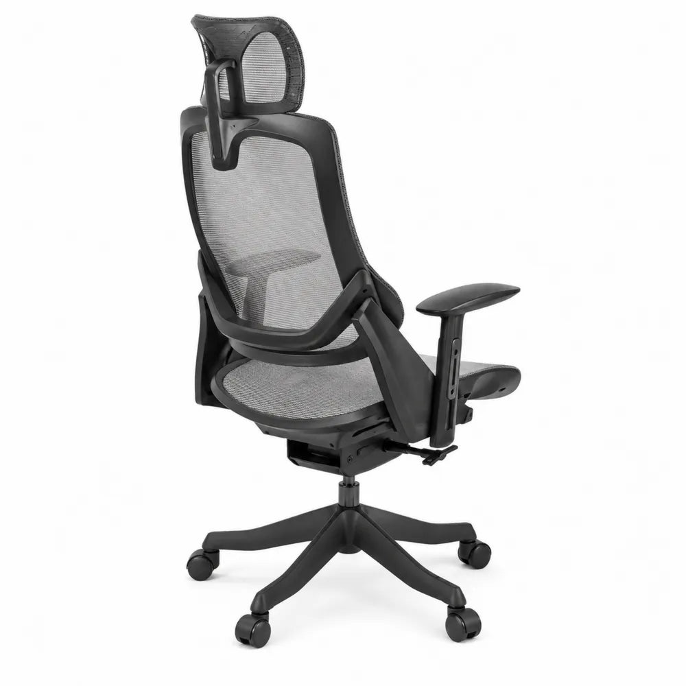 Chaise de bureau en maille noire et grise avec appui-tête
