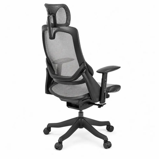 Chaise de bureau en maille noire et grise avec appui-tête