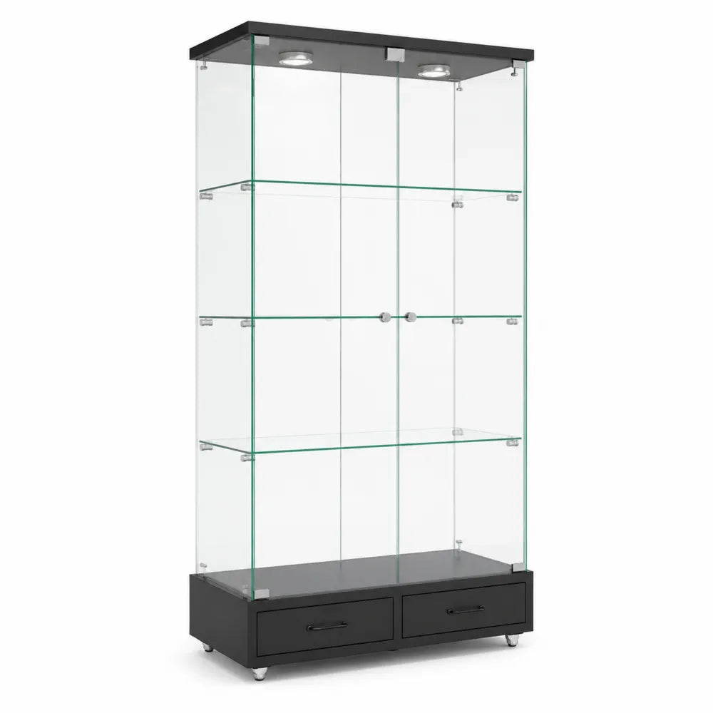 Vitrine en verre trempé avec éclairage LED et tiroirs 180x80x40 cm