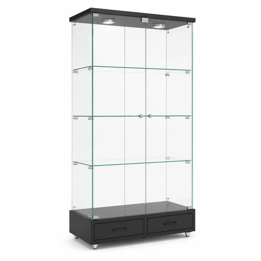 Vitrine en verre trempé avec éclairage LED et tiroirs 180x80x40 cm