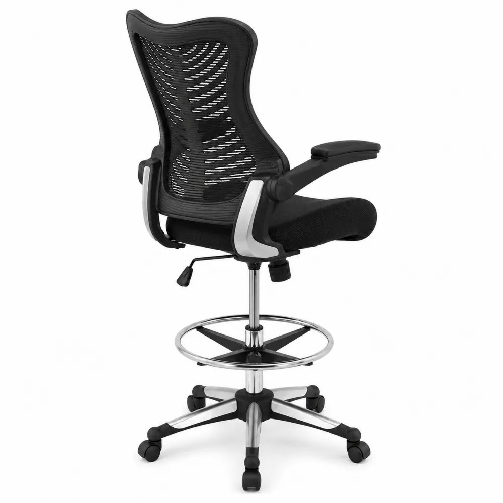 Chaise de bureau en maille noire réglable avec repose-pieds