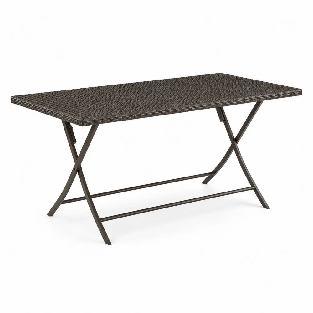Table pliante d'extérieur en acier et rotin synthétique 150x90x75 cm