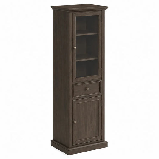 Bibliothèque haute en bois avec porte en verre trempé brun