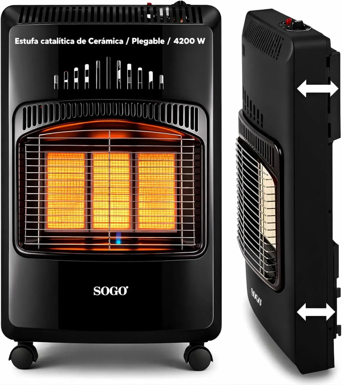 Radiateur électrique CAL-SS-18290, 4200 W, Bouteilles de 13 kg, 5 Roues, 3 puissances, SOGO