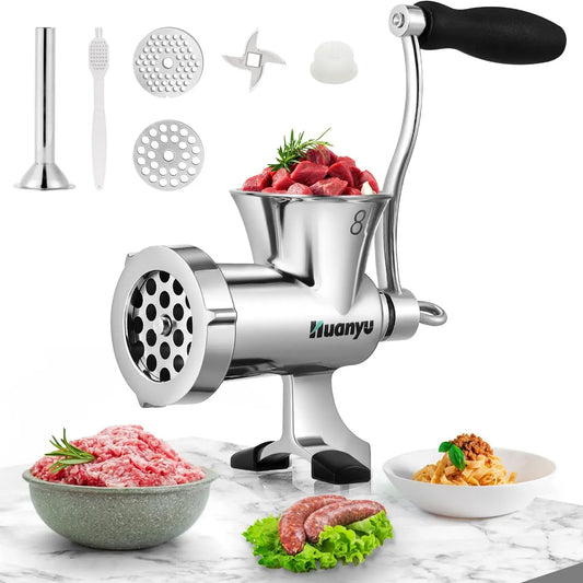porc et légumes, Huanyu Hachoir à viande manuel en acier inoxydable équipé de farceur à saucisses, lavable à la main pour bœuf