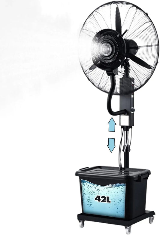 Rafraîchisseur d'air, 42 L, extérieur, roulettes de déplacement, industriel, 3 vitesses, Grand Ventilateur d'Extérieur Oscillant 90° sur Roulettes