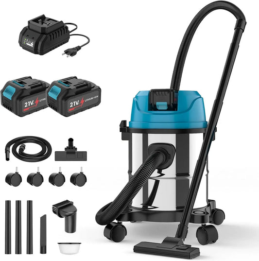 Makita Aspirateur, 15 L, 18 V, tactile, industriel, grand réservoir, acier inoxydable, filtre à cartouche, batterie 3000