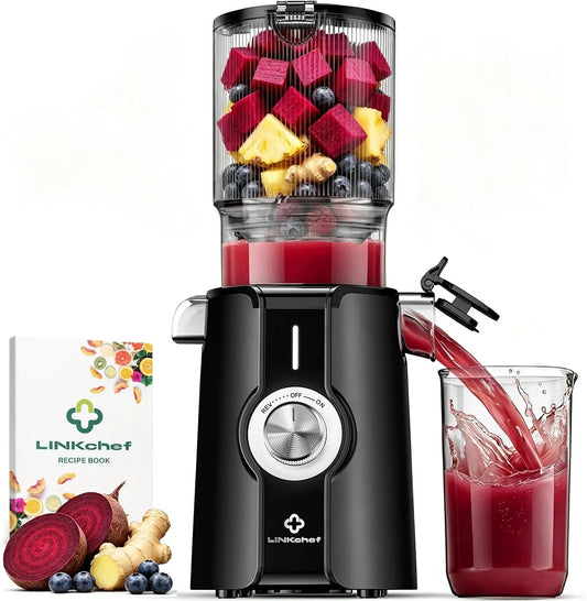 Extracteur de jus, 200 W, 2 Verres, Sans BPA, presse-agrumes et extracteur, LINKChef Extracteur de Jus Fruits et Légumes