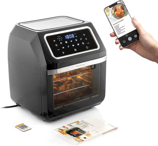 Four électrique, 12 L, 1800 W, 10 programmes, tactile, friteuse sans huile 1800W avec +100 recettes en FR, InnovaGoods® Air fryer 12L, écran tactile