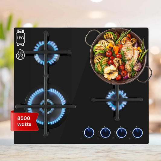 Klarstein Plaque de cuisson à gaz, 4 foyers, encastrable, acier inoxydable, table de cuisson à gaz, a Cuisine Inox, 8.5 kW