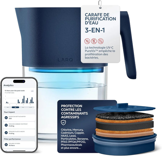 3-en-1 Filtre, 1.9 L, LARQ, PureVis Carafe Filtrante