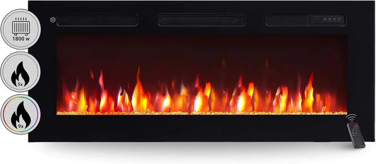 Radiateur électrique, 40 pouces, 2000 W, BALDERIA, encastrable, minuteur, éclairage LED, thermostat, effet 3D, noir, cheminée électrique Leif 40'