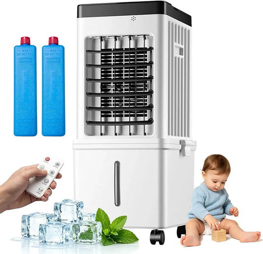 Rafraîchisseur d'air 7.5h, 15 L, minuteur, 3 vitesses, oscillation, grand réservoir, silencieux, Oscillation 120°, 3 Modes