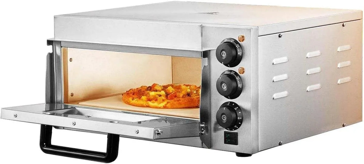 Four électrique à pizza, 16 pouces, 3000 W, minuteur, acier inoxydable, Minuterie 0-60 Min SingleLayer