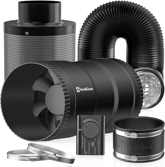 Ventilateur, 221 m³/h, ventilateur pour circulation d'air, Hon&Guan Ensemble de ventilation de 100 mm 221 m³/h avec ventilateur tubulaire intégré