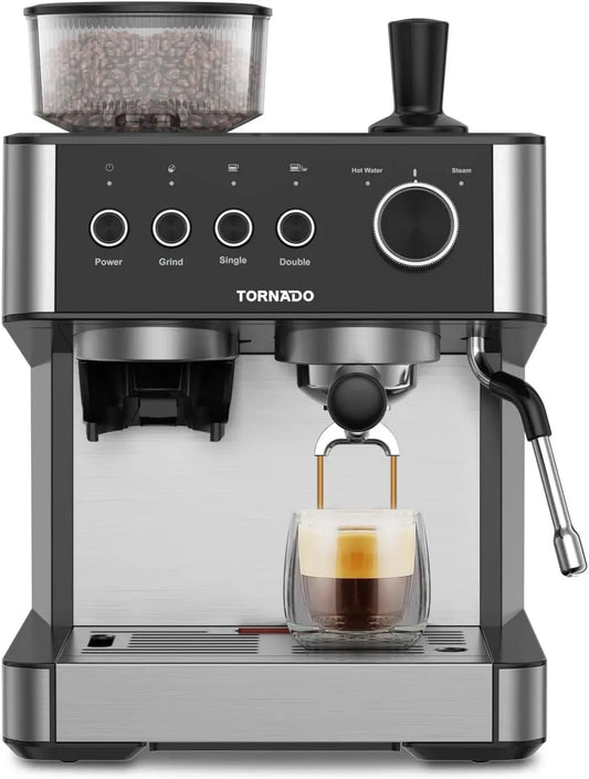Machine à expresso, 2,3 L, Tornado TCM-5431-GS, noir, CAFÉ en Grains ET MOULU, BROYEUR INTÉGRÉ